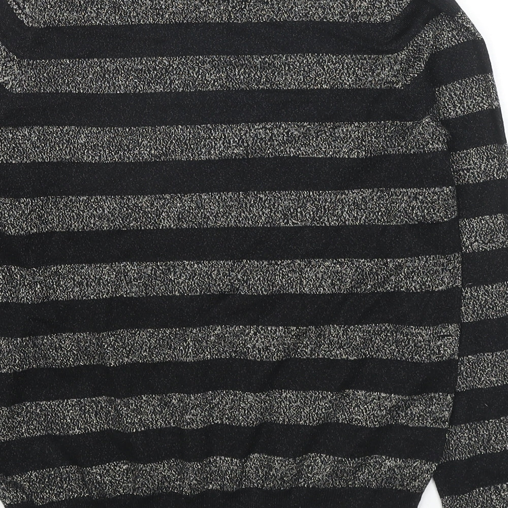 Marks & Spencer Womens Black Collared Striped Viscose Pullover Jumper Size M