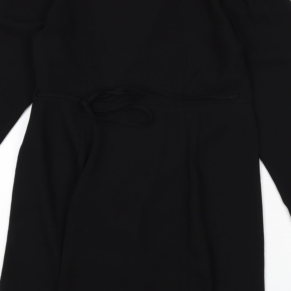 Topshop Womens Black Polyester Wrap Dress Size 10 V-Neck Tie