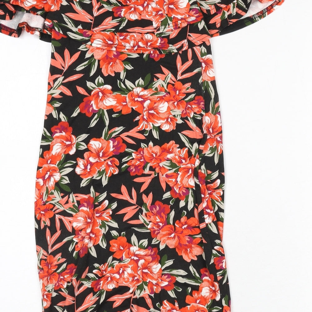 Miss Selfridge Womens Multicoloured Floral Viscose Bodycon Size 8 Off the Shoulder Pullover - Bardot