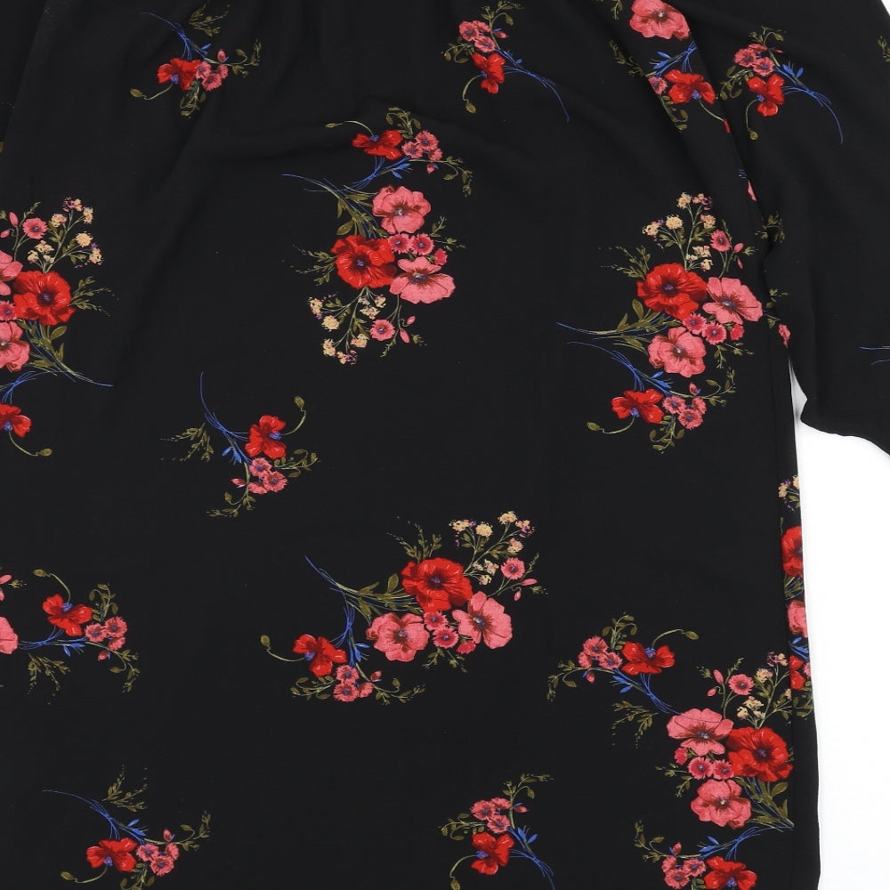 Cameo Rose Womens Black Floral Polyester A-Line Size 14 Off the Shoulder Pullover - Bardot, Sleeve Tie Detail