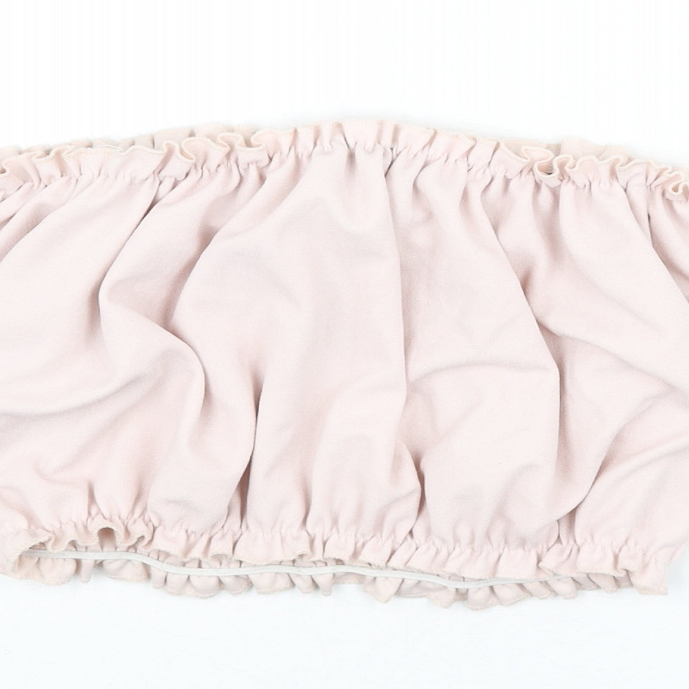 New Look Womens Pink Polyester Cropped T-Shirt Size 10 Off the Shoulder - Tie Sleeve Detail, Bardot