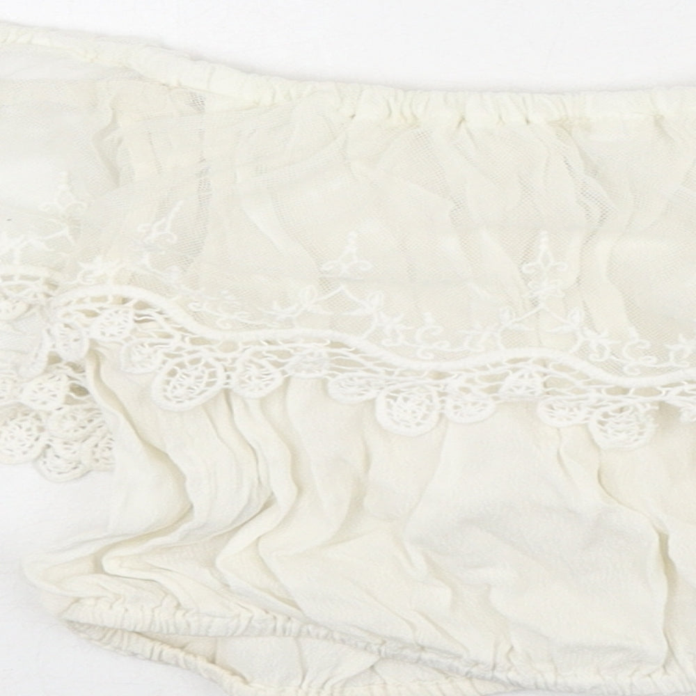 River Island Womens Ivory Nylon Cropped Blouse Size 6 Off the Shoulder - Lace Trim