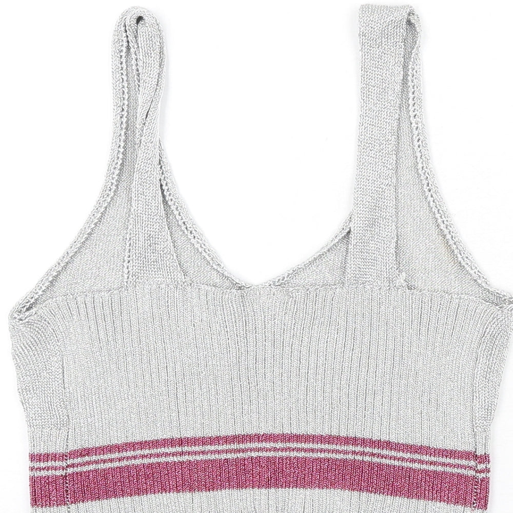 Topshop Womens Silver Polyester Camisole Tank Size 14 V-Neck - Cropped