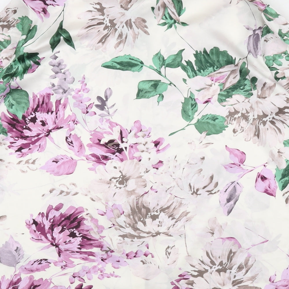 Classic Womens Ivory Floral Polyester Basic Button-Up Size 12 Collared