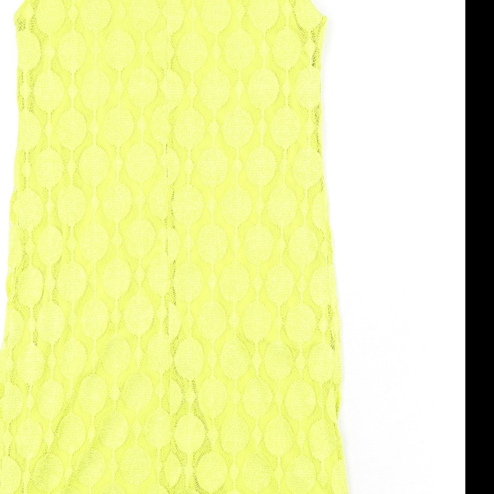 Principles Womens Yellow Geometric Polyester Sheath Size 10 Collared Button