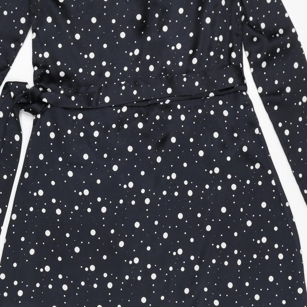 Dancing Leopard Womens Black Polka Dot Polyester A-Line Size 8 V-Neck Tie