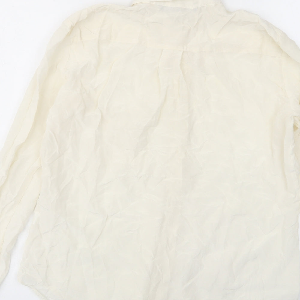Zara Womens Ivory Polyester Basic Button-Up Size M Collared