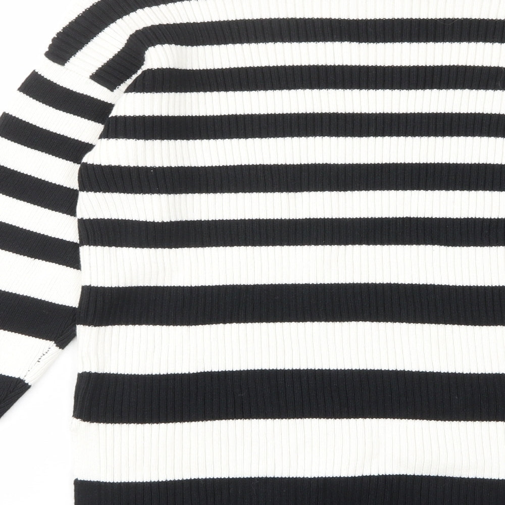 Marks & Spencer Womens White High Neck Striped Cotton Pullover Jumper Size M