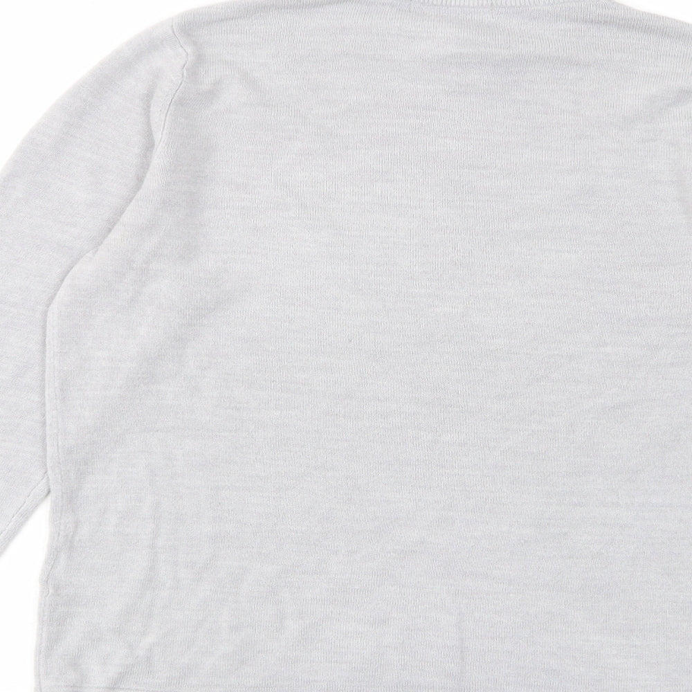 Classic Womens Grey Round Neck Acrylic Pullover Jumper Size 12