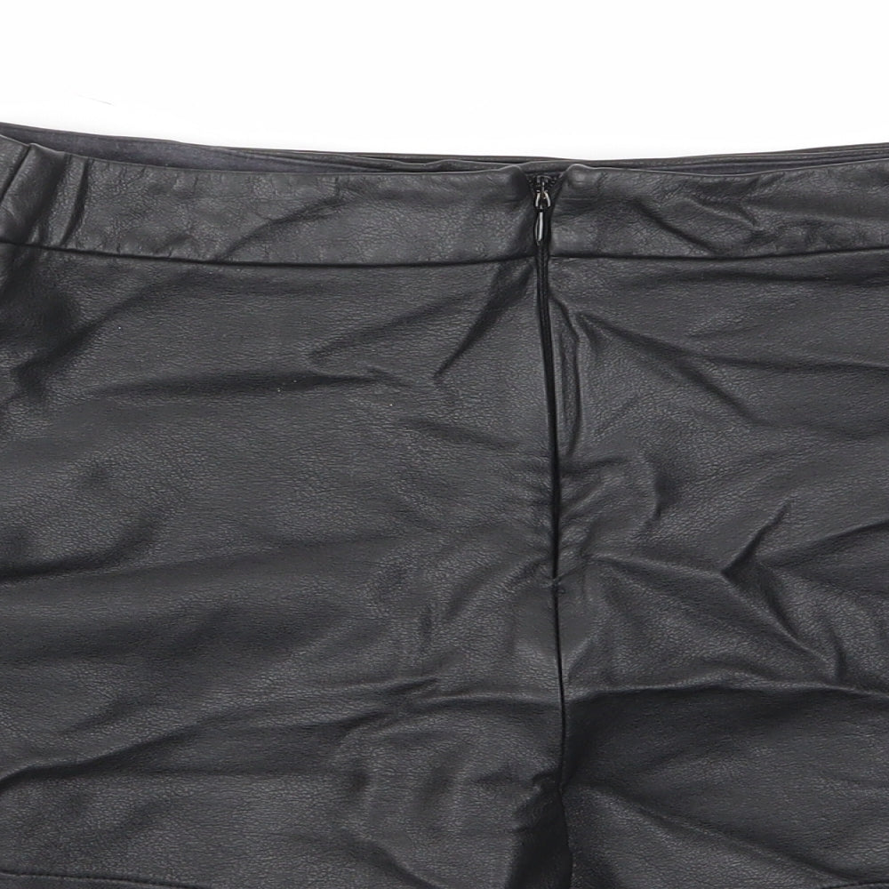 River Island Womens Black Polyurethane A-Line Skirt Size 8 Button