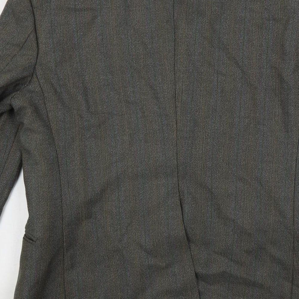 Hector Powe Mens Grey Striped Polyester Jacket Suit Jacket Size 36 Regular