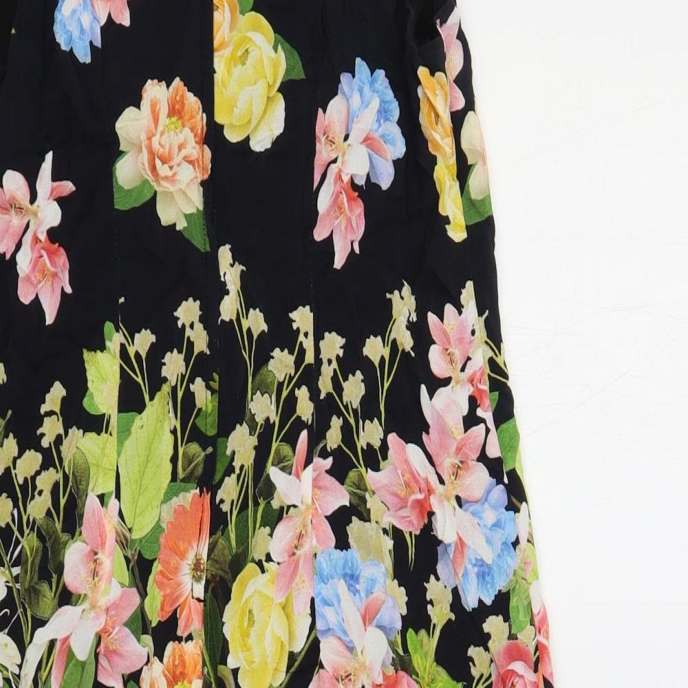 Wallis Womens Black Floral Viscose Shift Size 8 Round Neck Zip