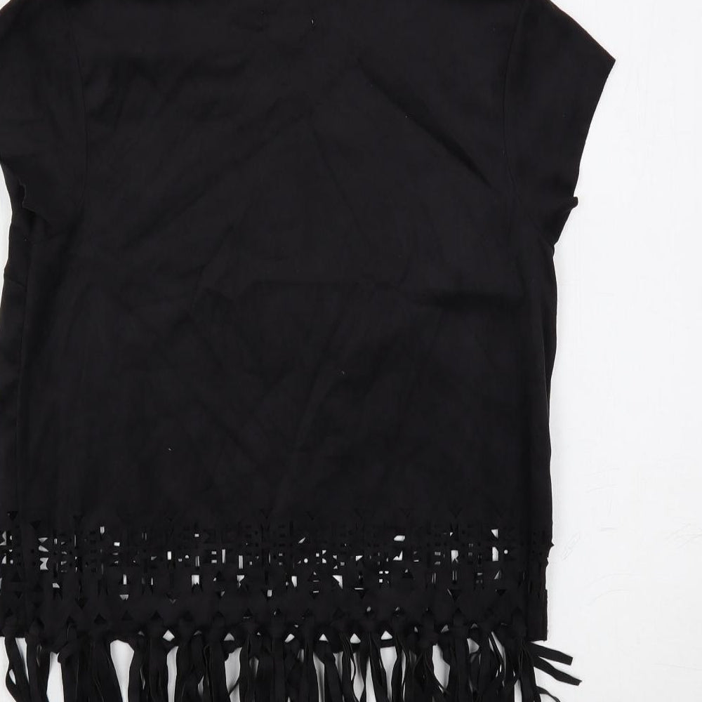 Xhilaration Womens Black Polyester Basic Blouse Size M Boat Neck - Fringe