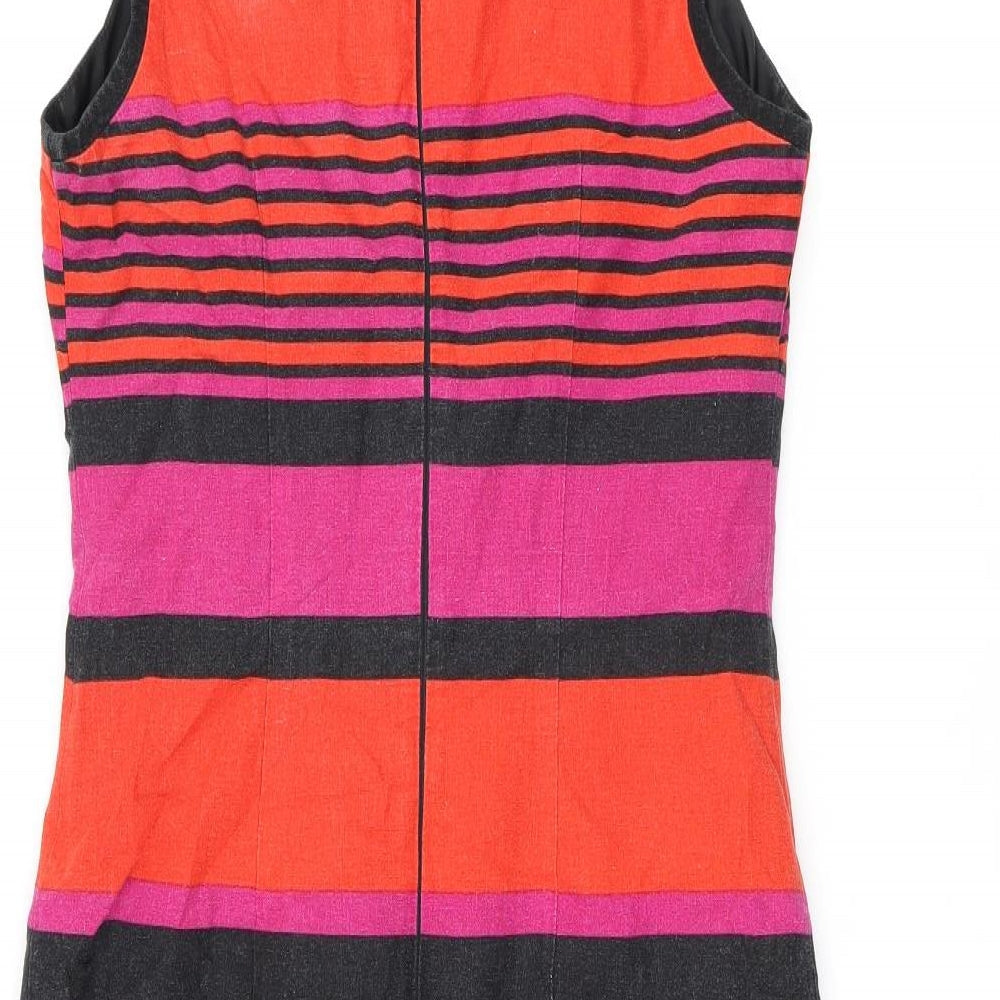 Marks & Spencer Womens Multicoloured Striped Linen Shift Size 12 Square Neck Zip