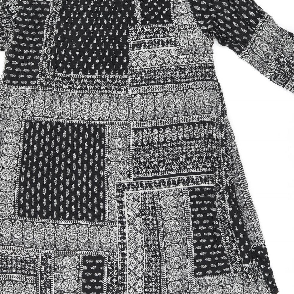 Mango Womens Black Geometric Cotton A-Line Size S Boat Neck Pullover