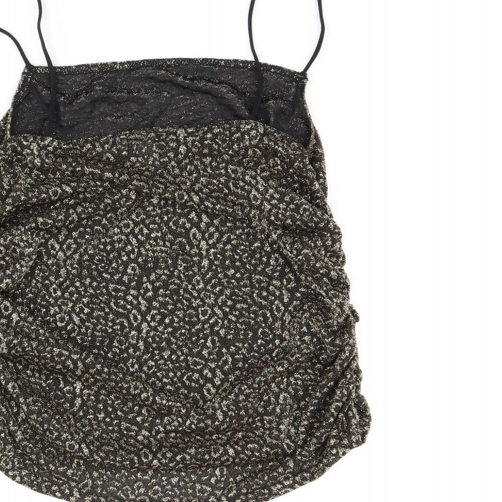 Topshop Womens Black Animal Print Nylon Cropped Tank Size 16 Square Neck - Leopard Print