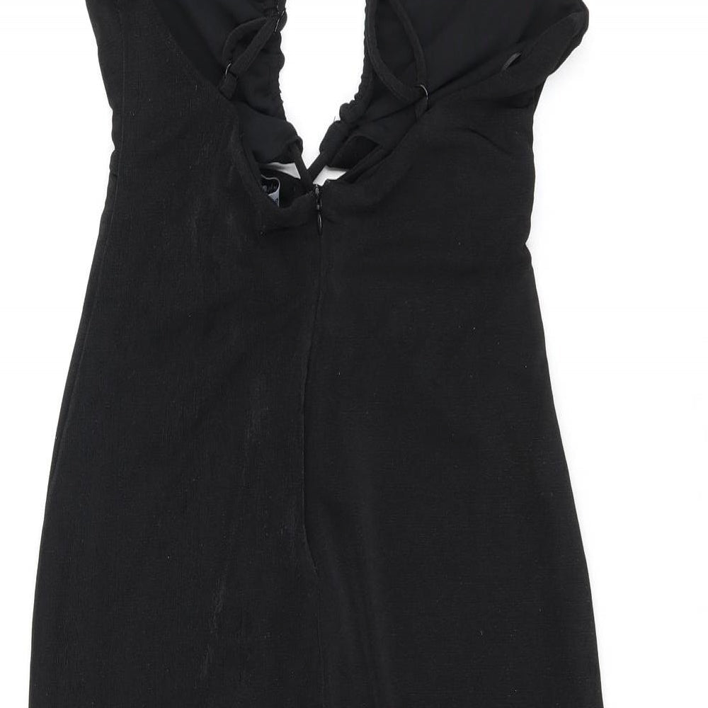 Bershka Womens Black Polyester Mini Size XL V-Neck Pullover - Keyhole Neck