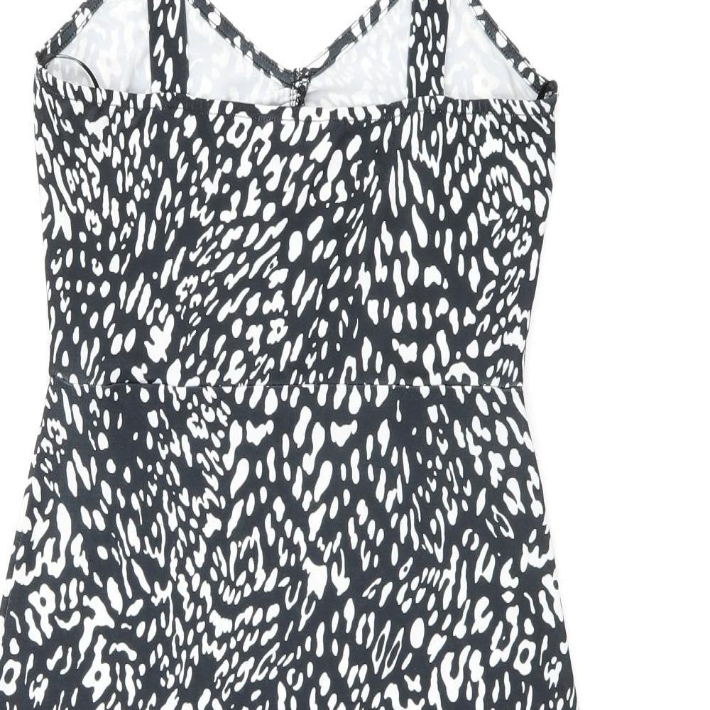 Miss Selfridge Womens Black Geometric Polyester Mini Size 8 V-Neck Pullover - Ruffles