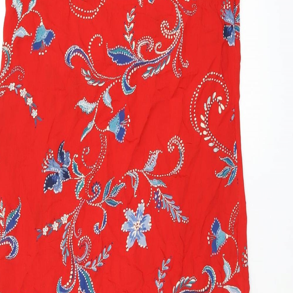 Marks & Spencer Womens Red Floral Viscose Tank Dress Size 10 V-Neck Pullover - Slit
