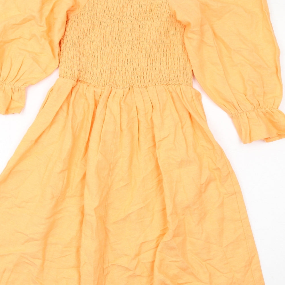 New Look Womens Orange Cotton Fit & Flare Size 6 Square Neck Pullover