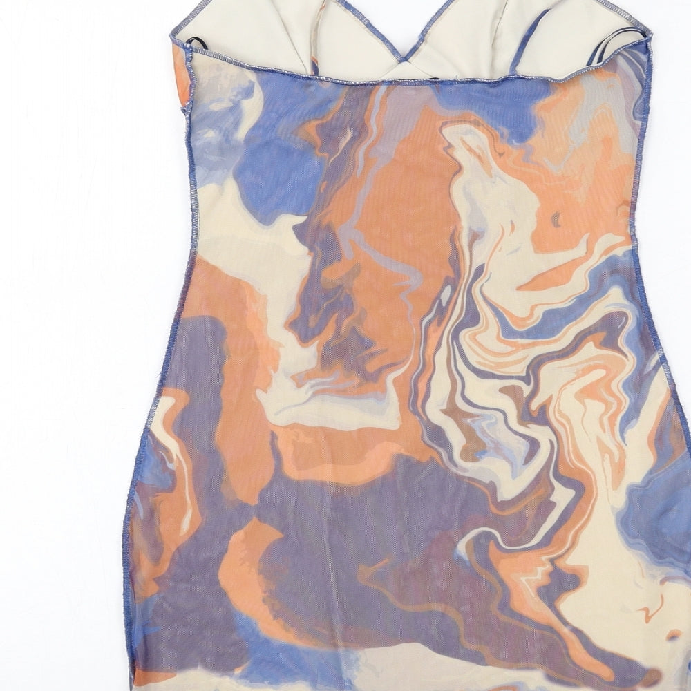 Bershka Womens Multicoloured Geometric Polyester Bodycon Size S V-Neck Pullover