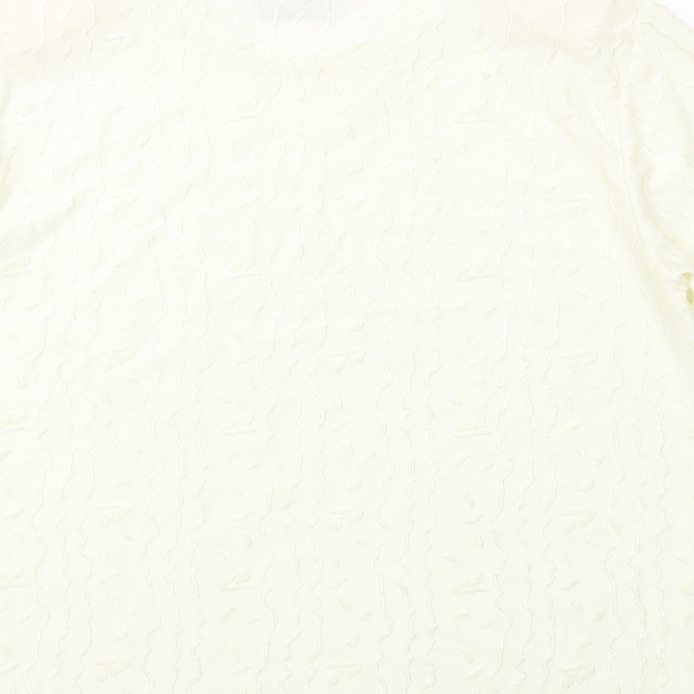 Canda Womens Ivory Polyester Basic T-Shirt Size L Round Neck