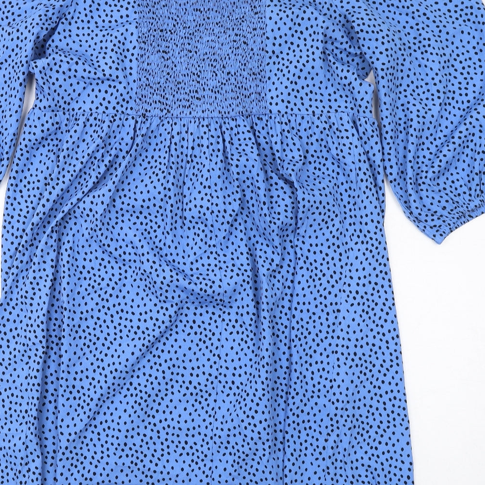 New Look Womens Blue Polka Dot Polyester A-Line Size 14 V-Neck Pullover