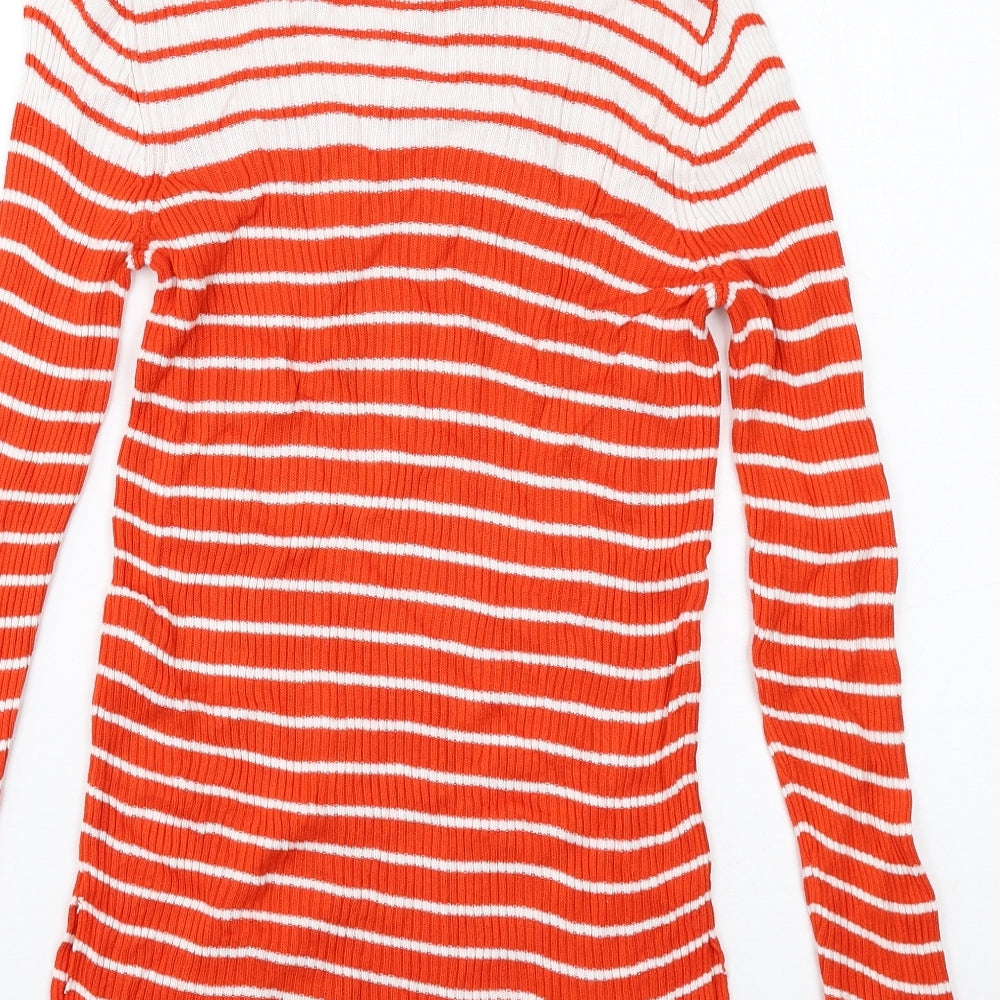 VILA Womens Red Mock Neck Striped Viscose Pullover Jumper Size S