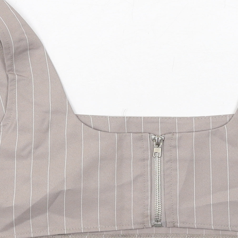 Missguided Womens Grey Striped Polyester Cropped Tank Size 10 Square Neck