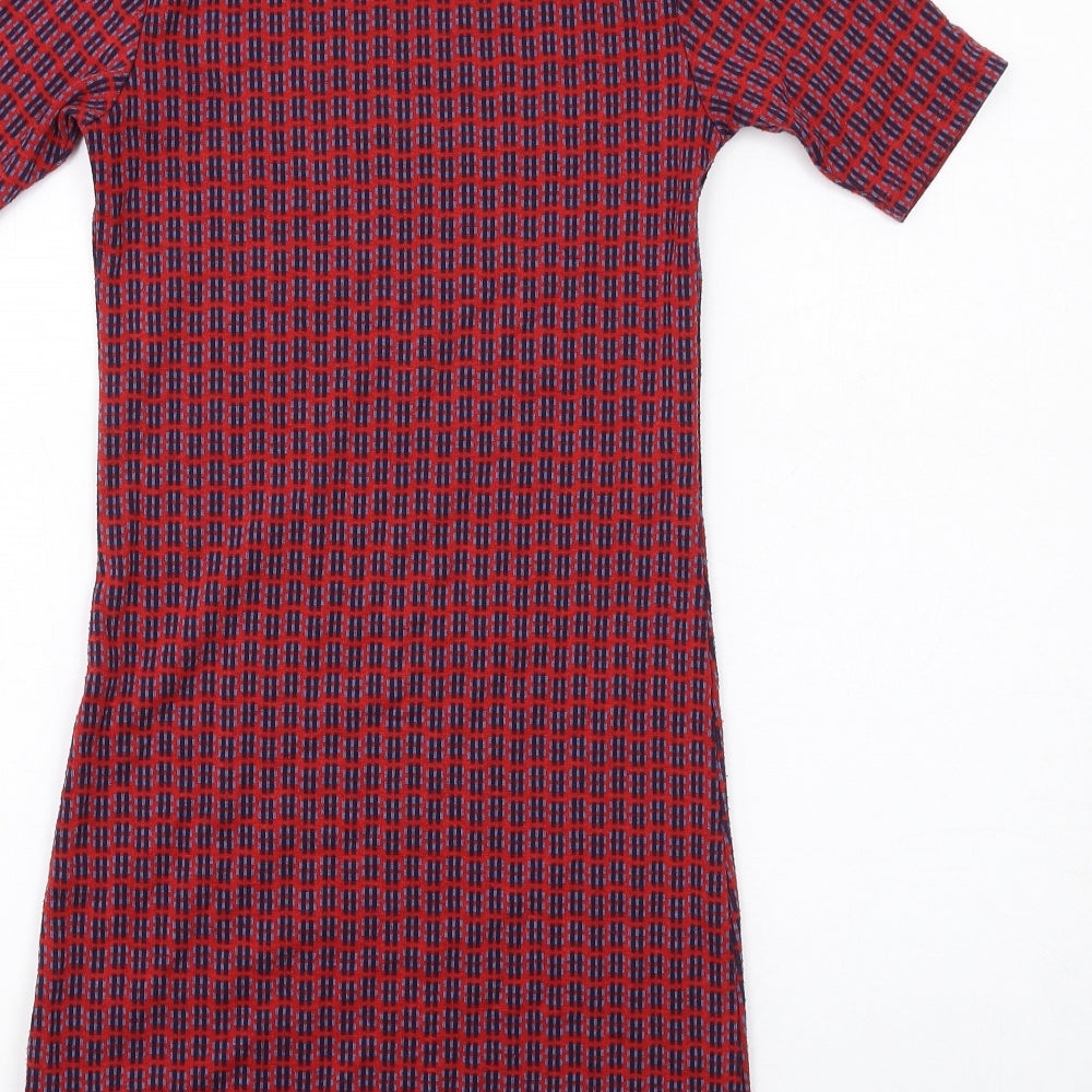 Topshop Womens Red Geometric Polyester A-Line Size 6 Mock Neck Pullover