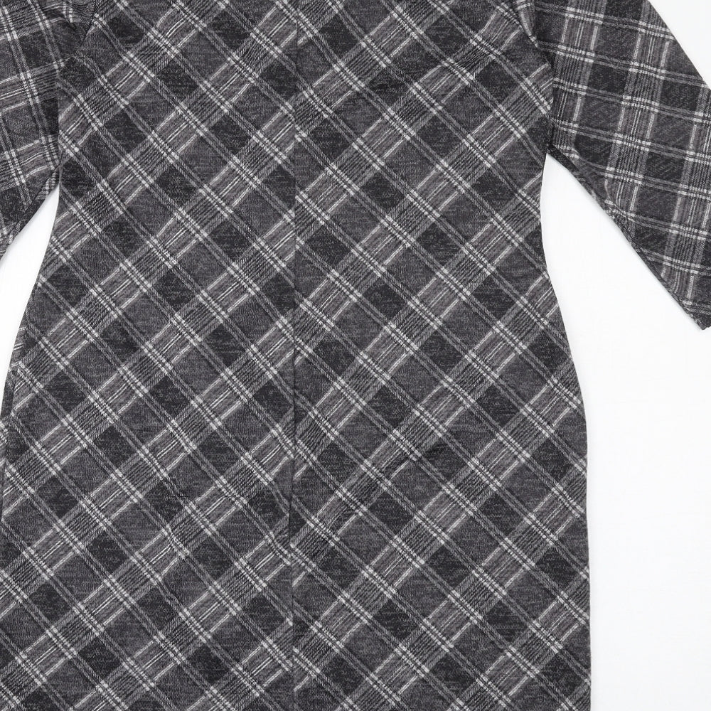 Connected Womens Grey Plaid Polyester Pencil Dress Size 10 Square Neck Pullover