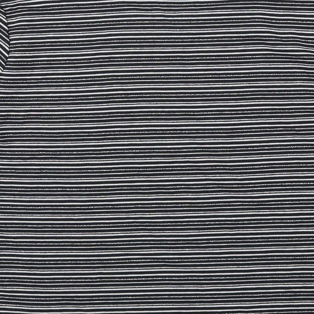 Viz a Viz Womens Black Striped Polyester Basic T-Shirt Size 14 Round Neck