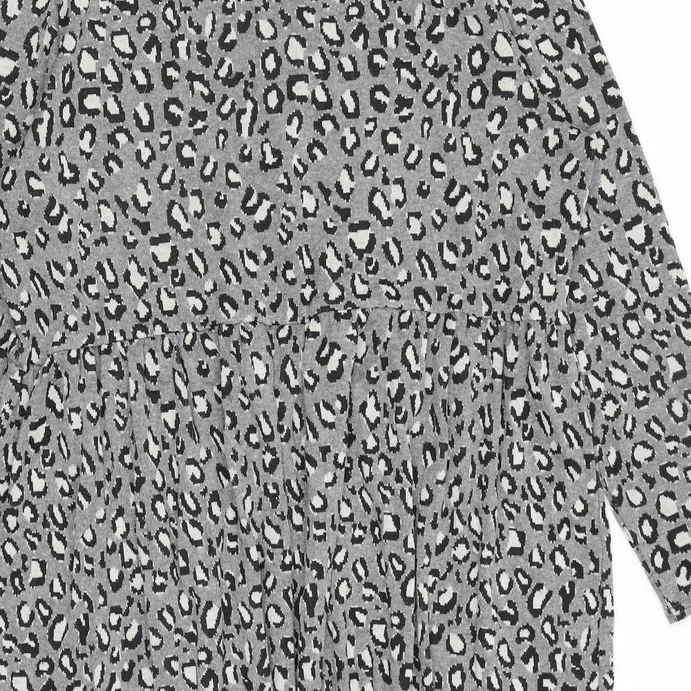 New Look Womens Grey Animal Print Viscose A-Line Size 18 Round Neck Pullover