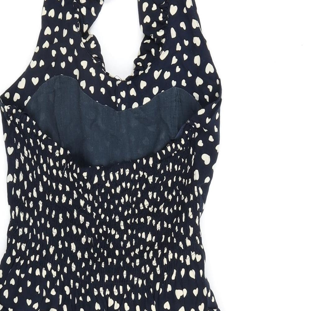 Apricot Womens Blue Geometric Viscose A-Line Size M Halter Button
