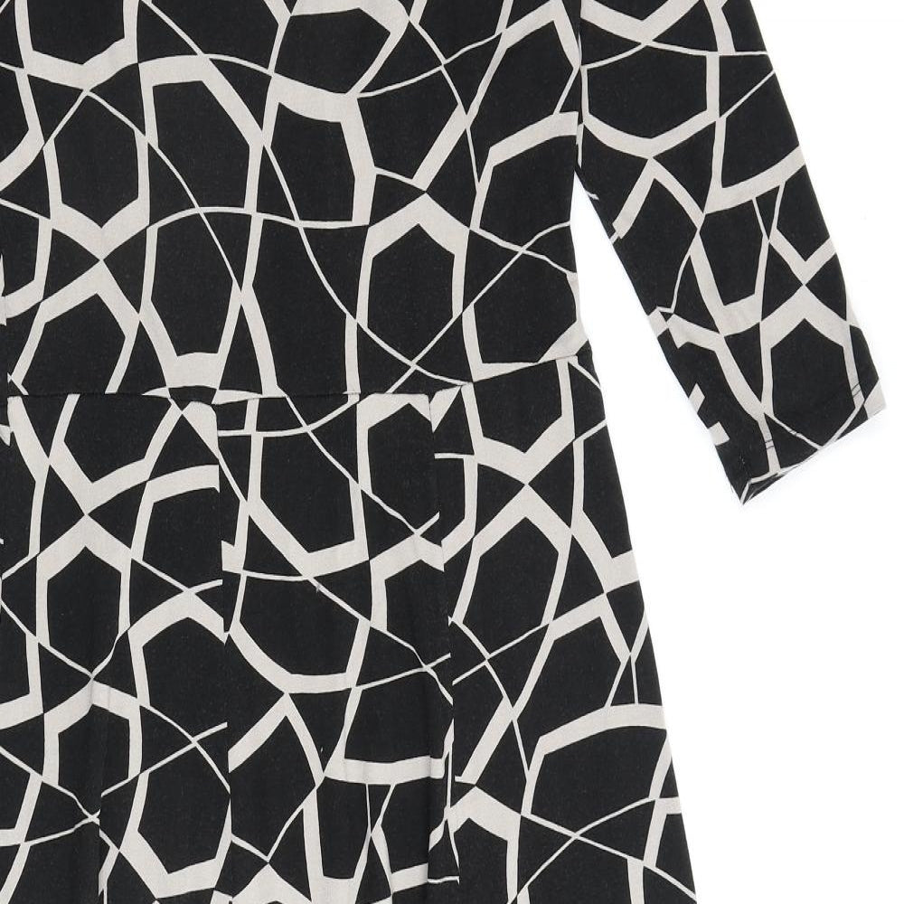 Marks & Spencer Womens Black Geometric Viscose A-Line Size 10 V-Neck Pullover