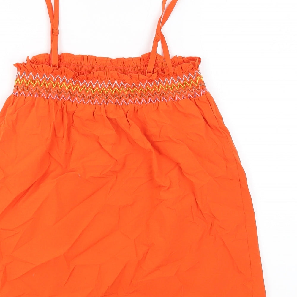 Marks & Spencer Womens Orange 100% Cotton Basic Tank Size 8 Square Neck - Shirred