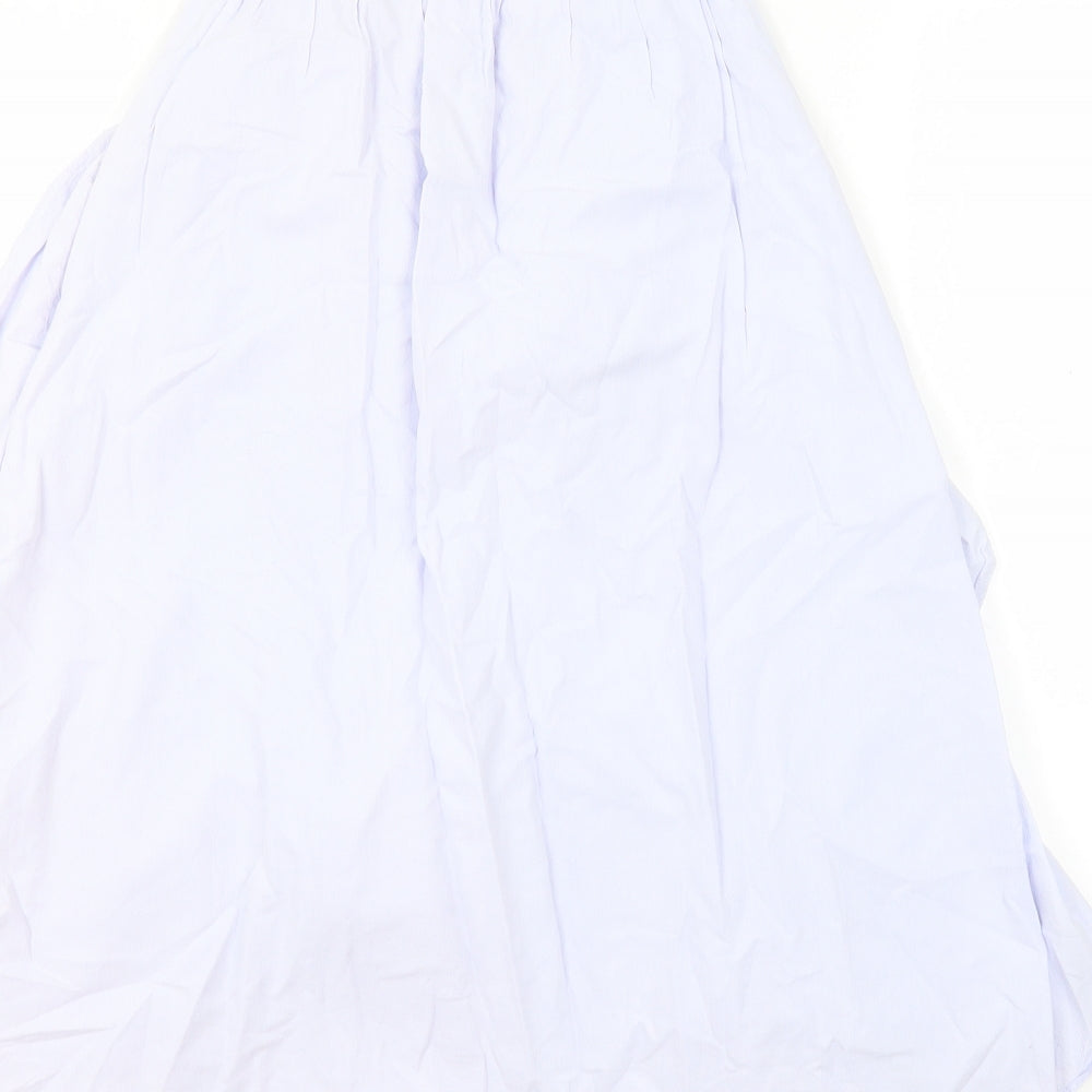 Zara Womens Blue 100% Cotton A-Line Size S V-Neck Button - Ruffles