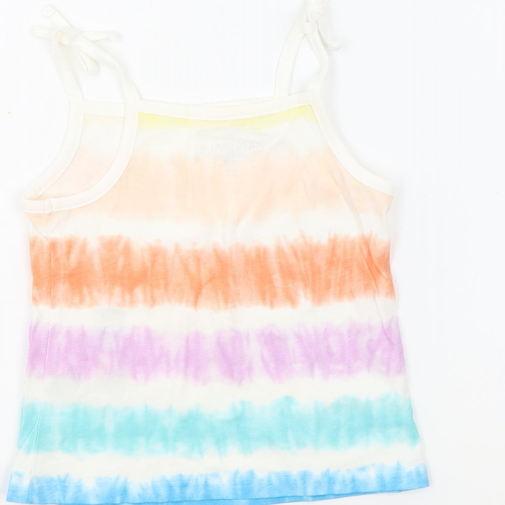 Marks & Spencer Girls Multicoloured Geometric 100% Cotton Basic Tank Size 4-5 Years Square Neck Pullover - Tie Dye