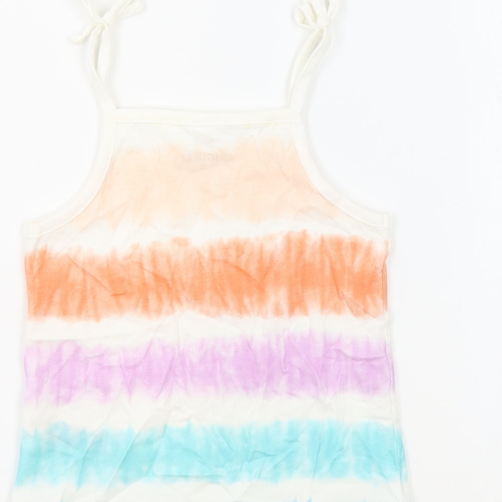 Marks & Spencer Girls Multicoloured Geometric 100% Cotton Basic Tank Size 3-4 Years Square Neck Pullover - Tie Dye