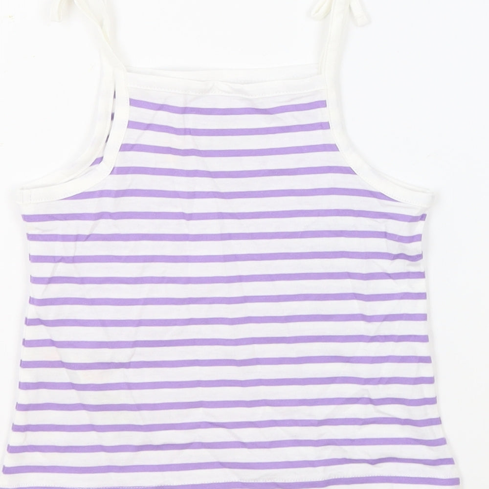Marks & Spencer Girls White Striped 100% Cotton Basic Tank Size 2-3 Years Square Neck Pullover - Embroidered Heart