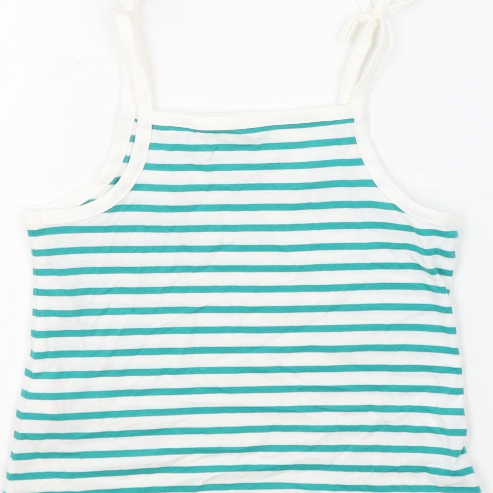 Marks & Spencer Girls White Striped 100% Cotton Basic Tank Size 3-4 Years Square Neck Pullover - Embroidered Heart