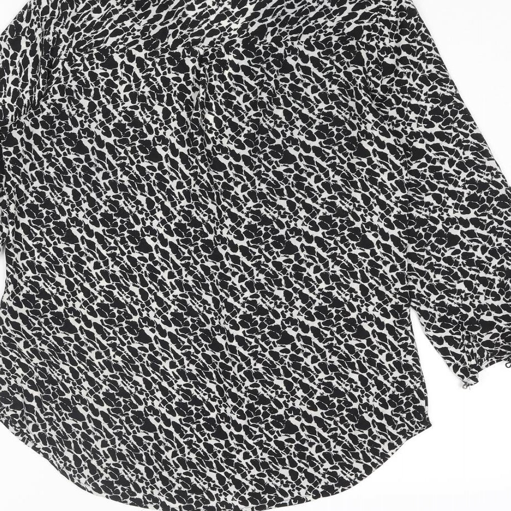 H&M Womens Black Geometric Polyester Basic Blouse Size 4 V-Neck