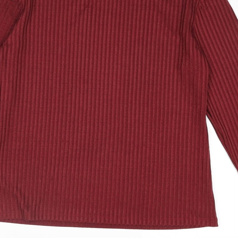 Marks & Spencer Womens Red Polyester Basic Blouse Size 8 Round Neck - Ribbed