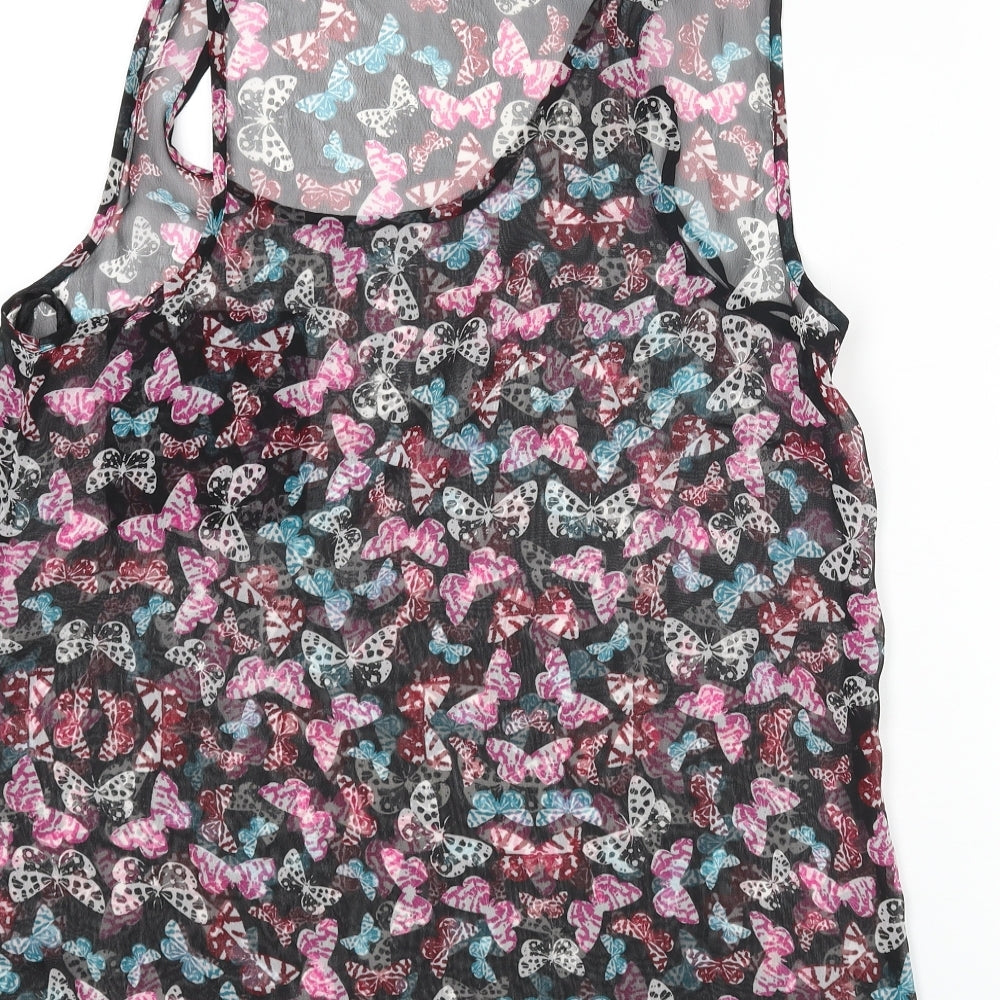 New Look Womens Multicoloured Geometric Polyester Basic Blouse Size 10 Scoop Neck - Butterfly Print Semi Sheer
