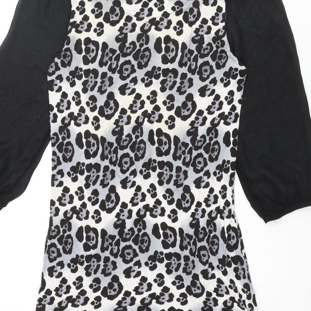 Next Womens Multicoloured Animal Print Viscose Tunic Blouse Size 8 Round Neck - Leopard Print