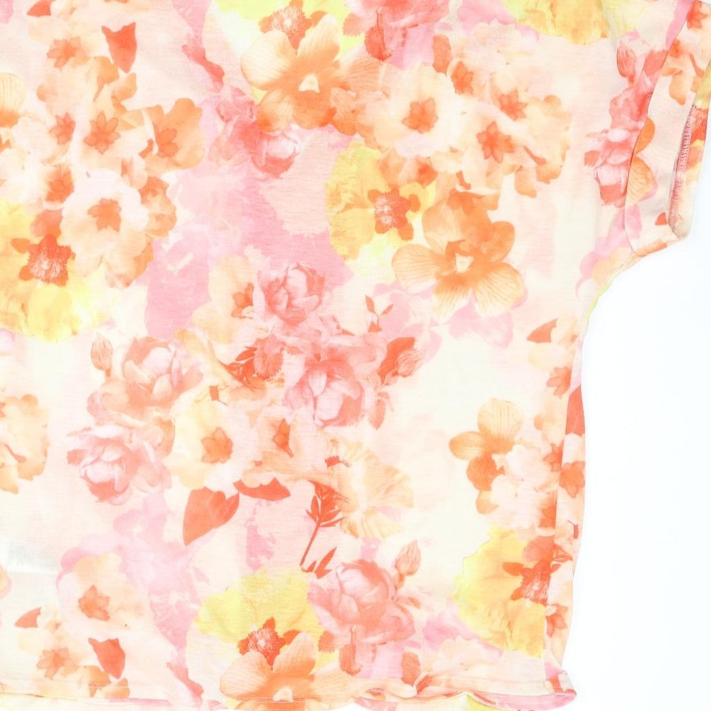 Wallis Womens Orange Floral Polyester Basic Blouse Size S V-Neck