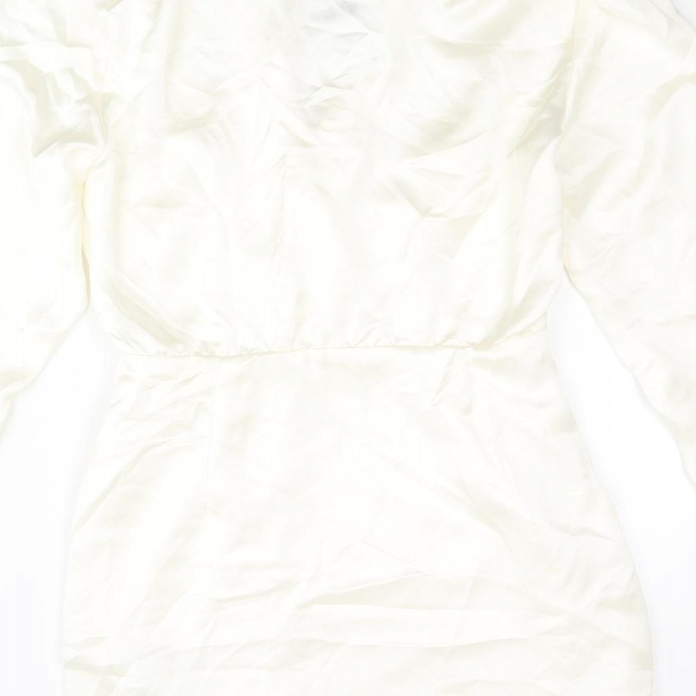 Zara Womens Ivory Polyester Wrap Dress Size M Collared Zip