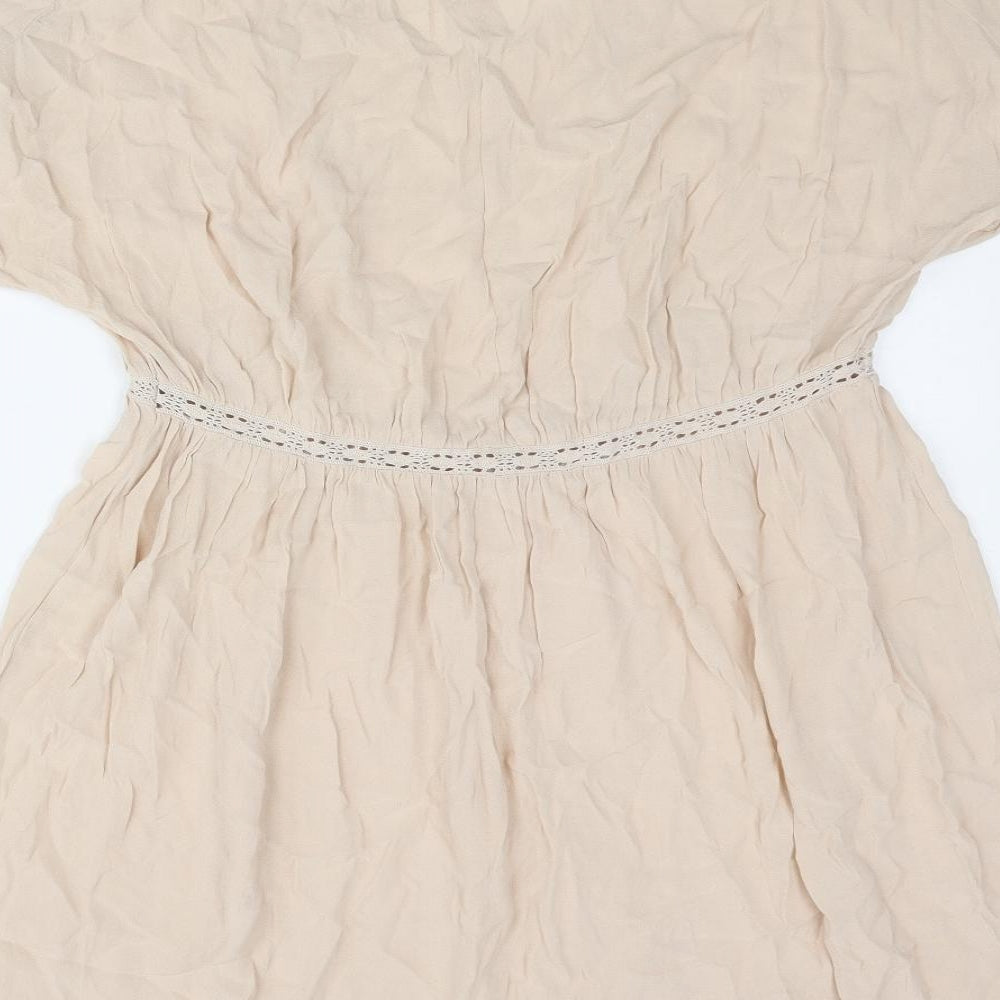 Zara Womens Beige Polyester A-Line Size S V-Neck Pullover - Lace Detail