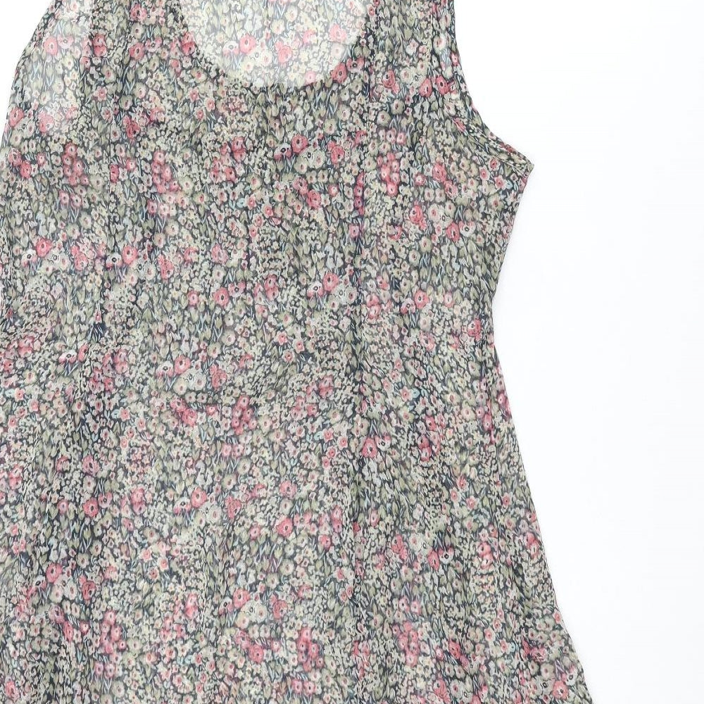 Indigo Womens Multicoloured Floral Polyester Shift Size 12 Scoop Neck Button - Frill