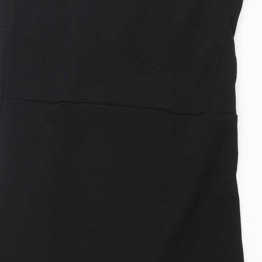 Divided by H&M Womens Black Polyester Slip Dress Size L Square Neck Pullover - Roched Side Slit